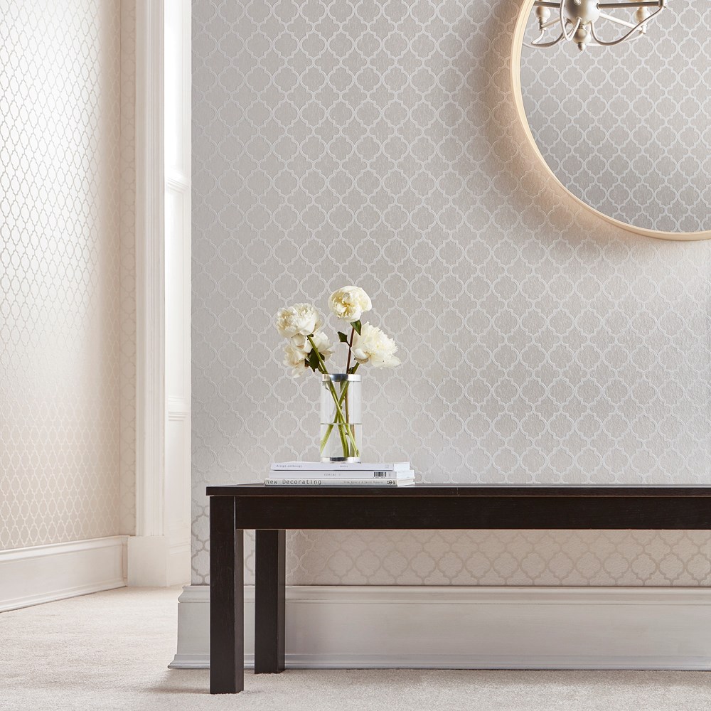 Trelliage Bead Wallpaper 105125 by Graham & Brown in Pearl White